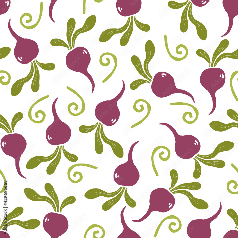 Hand drawn seamless pattern of simple beet. Doodle sketch style. Beet pattern for food shop, vegetable wallpaper, background, textile design Hand drawn seamless pattern of simple beet. Doodle sketch style. Beet pattern for food shop, vegetable wallpaper, background, textile design