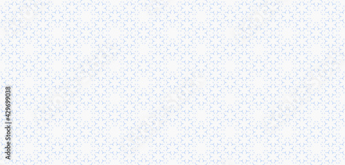 Subtle minimalist geometric floral pattern. Abstract seamless texture with small flower shapes, tiny triangles, snowflakes. Minimal white and blue background. Modern luxury ornament. Repeated design