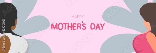 Happy mother's day, two women on a pink background. Holiday for women.
