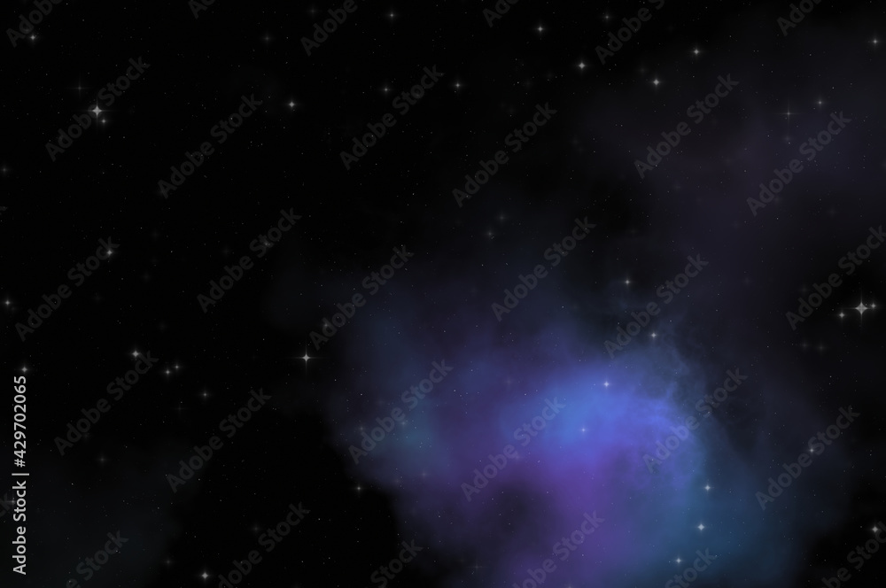 Star field in galaxy space with colorful nebula. Sci fi background of deep space. Ethereal wallpaper.