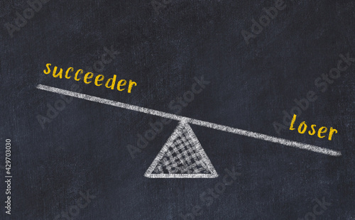 Balance between succeeder and loser. Chalkboard drawing. photo