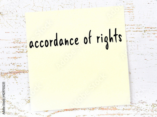 Canvastavla Yellow sheet of paper with word accordance of rights