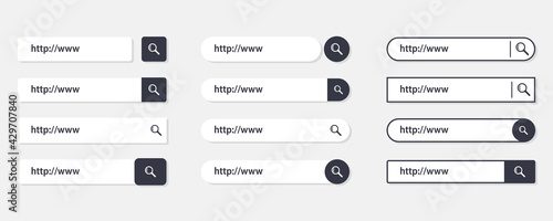 Search Bar for ui, app, design and web site. Www search boxes template vector set. Searching panel.Search Address and navigation bar. Collection of search form templates for websites