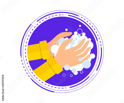 Washing hands with soap Vector Illustration. Wash Hands For Daily Personal Care and prevent virus and bacteria. Personal hygiene, sanitizer