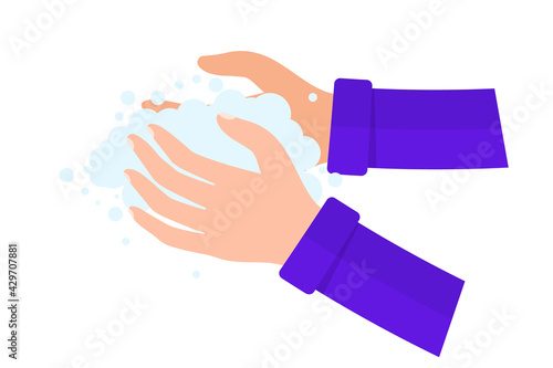 Washing hands with soap Vector Illustration. Wash Hands For Daily Personal Care and prevent virus and bacteria. Personal hygiene, sanitizer