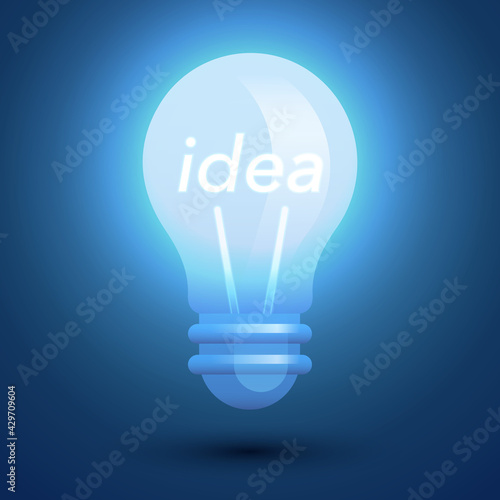 light bulb brighten in dark blue background. Idea concept vector illustration