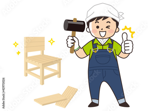 DIYで椅子を作る男性　日曜大工