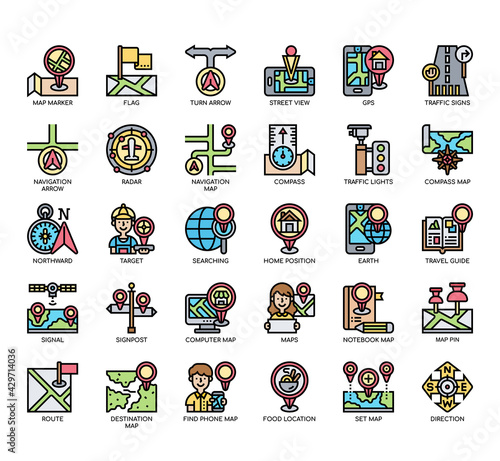 Set of Maps and Navigation thin line and pixel perfect icons for any web and app project.