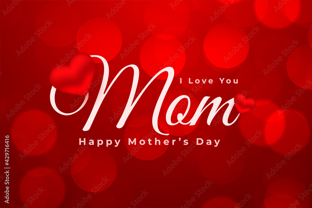 happy mothers day red bokeh card with heart design