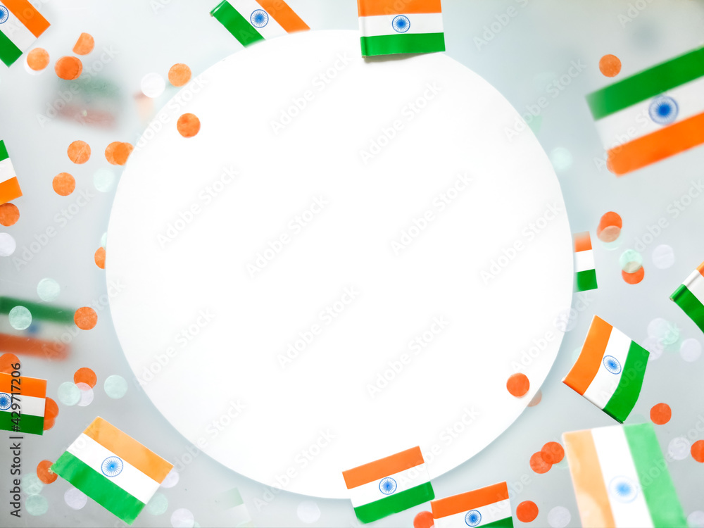 India's Independence Day is August 15. Hindi. National flag on a foggy background. Defocusing