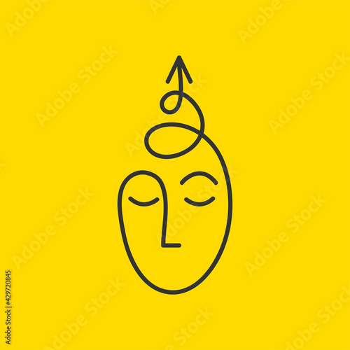 Sketch of male head with spiral arrow. Abstract hand drawn symbol of development