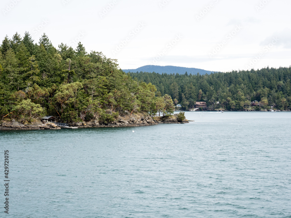 Scenic view from abord a ferry from Friday Harbor to Orcas Island - San Juan Islands, WA, USA