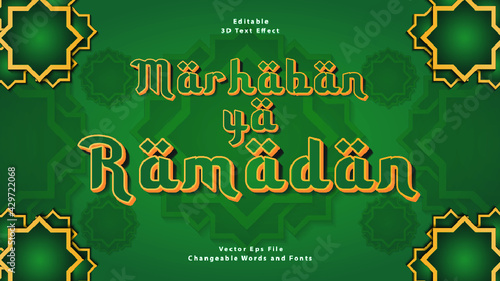 marhaban ya ramadan greeting text effect with gradient background. Free vector