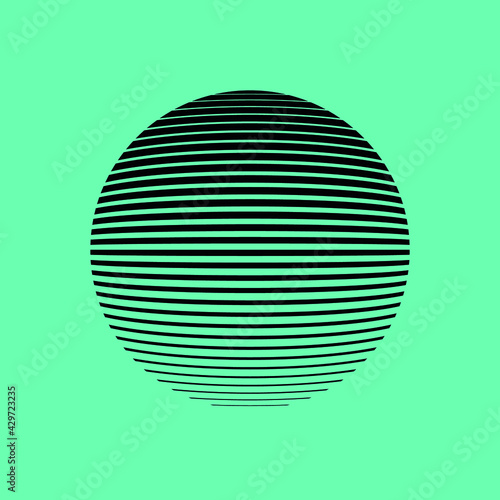 circle with texture of horizontal curved lines in black color, editable vector