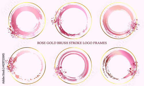 rose gold brush stroke 6 logo frames outline with golden ring and dust particles modern professional creative luxury logo design concepts