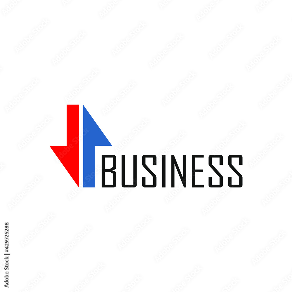 two arrows facing up and down with the word business next to it