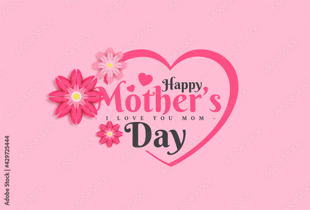 Fototapeta premium Postcard to Mother's Day, with paper and letterin flowers. Illustrations can be used in newsletters, brochures, postcards, tickets, advertisements, banners.