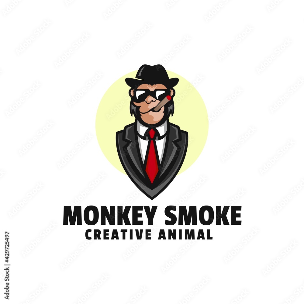 Vector Logo Illustration Monkey Smoke Mascot Cartoon Style.