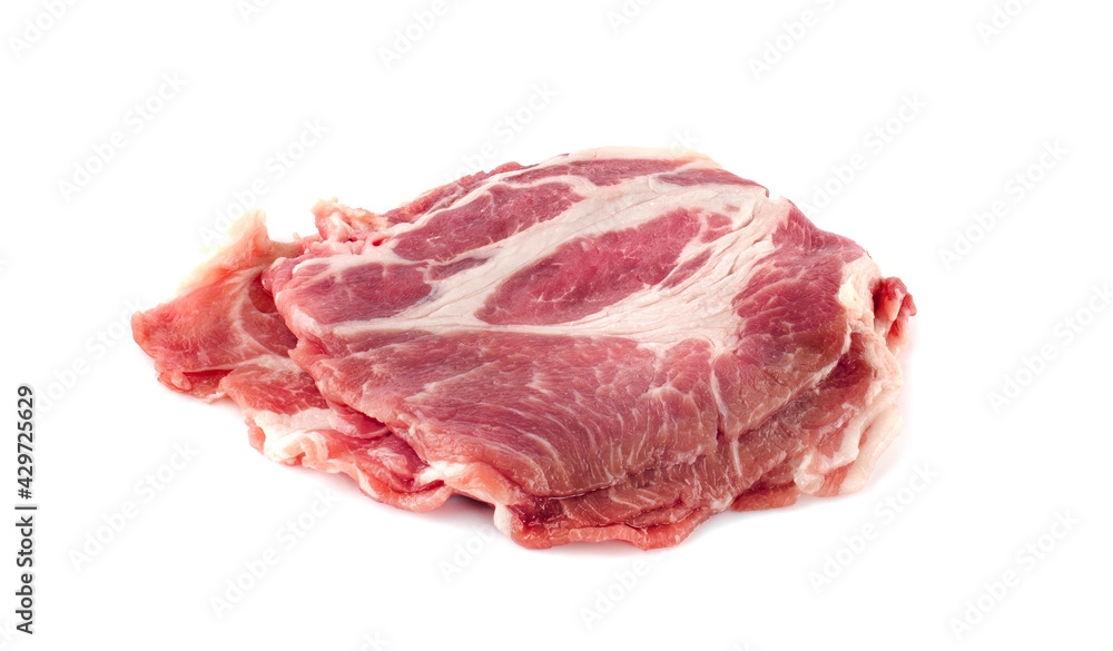 fresh pork neck meat steaks isolated on white  background
