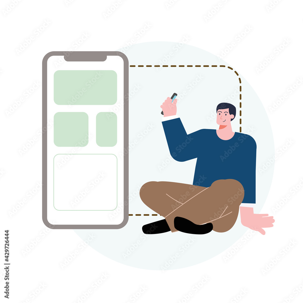 illustration of a man sitting using a smart phone to contact a colleague