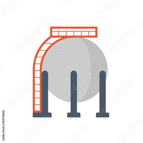 Oil gas tank vector icon. Include pipeline for storage, transport natural gas and petroleum liquid i.e. crude, gasoline, diesel. For refinery, fuel production industry in factory, petrochemical plant.