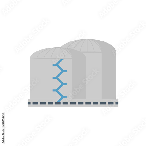 Oil gas tank vector icon. Industrial container for storage natural gas, petroleum liquid i.e. crude, gasoline, diesel. For refinery, manufacturing, production industry in factory, petrochemical plant.