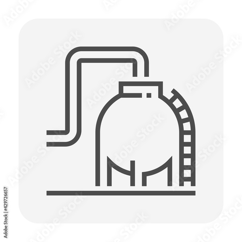 Oil gas tank vector icon. Include pipeline for storage, transport natural gas and petroleum liquid i.e. crude, gasoline, diesel. For refinery, fuel production industry in factory, petrochemical plant.
