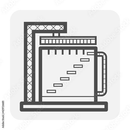 Oil gas tank vector icon. Include pipeline for storage, transport natural gas and petroleum liquid i.e. crude, gasoline, diesel. For refinery, fuel production industry in factory, petrochemical plant.