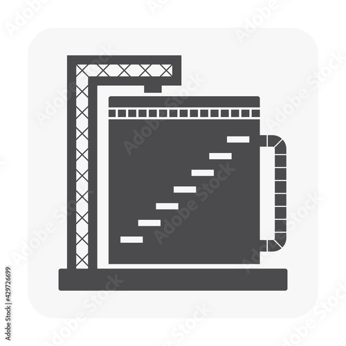 Oil gas tank vector icon. Include pipeline for storage, transport natural gas and petroleum liquid i.e. crude, gasoline, diesel. For refinery, fuel production industry in factory, petrochemical plant.