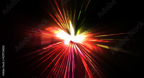 Futuristic lens flare. Light explosion star with glowing particles and lines. Beautiful abstract rays background. © Hybrid Graphics