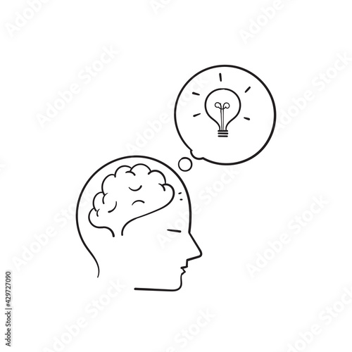 hand drawn doodle people brain bulb symbol for thinking idea. isolated vector