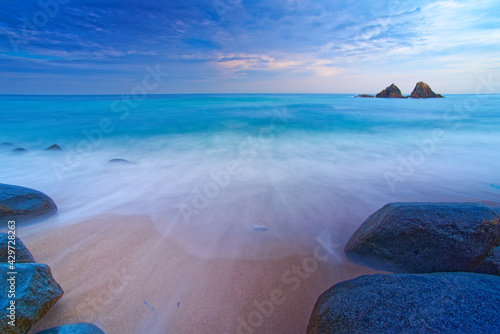 Sakurai Futamigaura's sacred Couple Stones view from de beach in Itoshima, Fukuoka, Japan scenic landscape photo