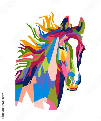 An abstract geometric head of horse.colorfull with wpap popart style.vector eps-10-editable.