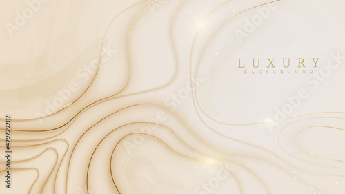 Golden curves on cream shades watercolor background. Realistic luxury design style marble 3d modern concept. vector illustration.