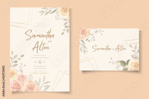 Wedding invitation template with soft color blooming flower
