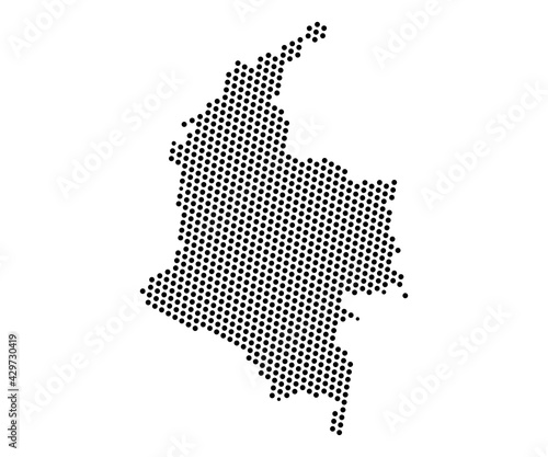 Abstract map of Colombia dots planet, lines, global world map halftone concept. Vector illustration eps 10.