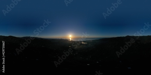 360 VR sunset over the sea view from a drone