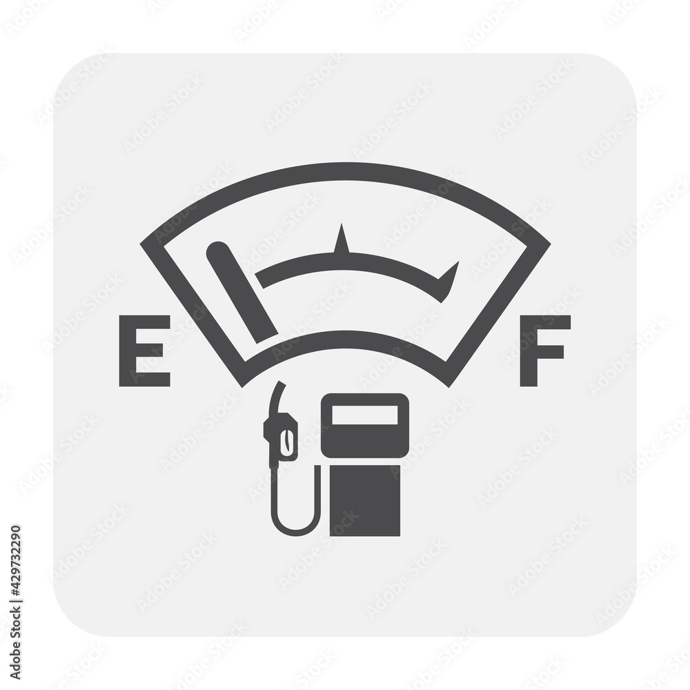 Fuel gauge vector icon. Measurement tool, equipment or instrument for car vehicle dashboard panel to indicator level, full or empty of power and energy in tank i.e. petrol, gas, gasoline and diesel. Fuel gauge vector icon. Measurement tool, equipment or instrument for car vehicle dashboard panel to indicator level, full or empty of power and energy in tank i.e. petrol, gas, gasoline and diesel.