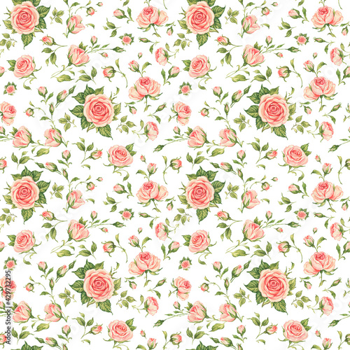 Wallpaper Mural  Seamless floral pattern drawn blooming roses with buds Torontodigital.ca