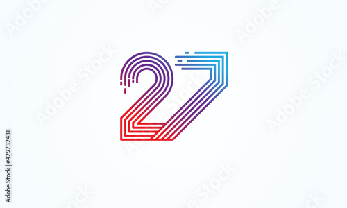 27 Number Logo, number 27 monogram line style, usable for anniversary, business and tech logos, flat design logo template, vector illustration
