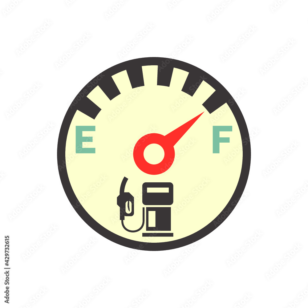 Fuel gauge vector icon. Measurement tool, equipment or instrument for car vehicle dashboard panel to indicator level, full or empty of power and energy in tank i.e. petrol, gas, gasoline and diesel. Fuel gauge vector icon. Measurement tool, equipment or instrument for car vehicle dashboard panel to indicator level, full or empty of power and energy in tank i.e. petrol, gas, gasoline and diesel.