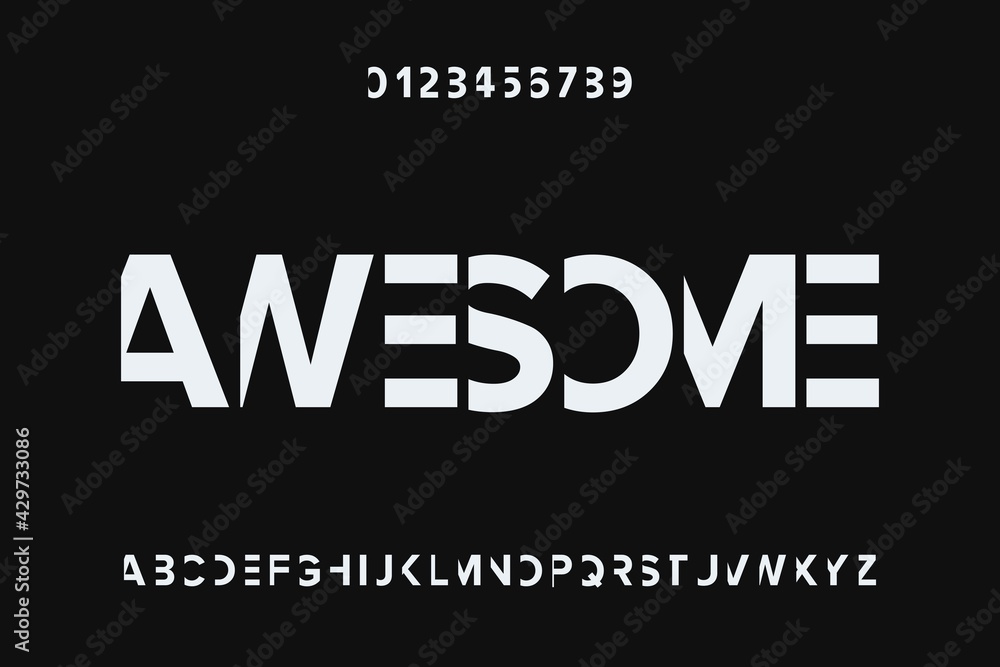 Obraz premium retro font, abstract alphabet, letters and numbers, blue and orange style