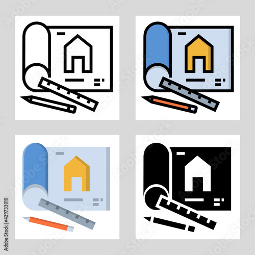 house plan icon vector design in filled, thin line, outline and flat style.