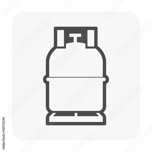 LPG gas tank, gas cylinder vector icon. Also called bottle, canister. Refill pressure vessel or container for storage natural gas, liquefied petroleum gas, propane, butane at high pressure for cooking