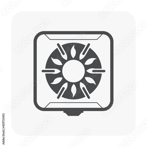 Gas stove vector icon. Household or appliance for food cooking in home kitchen with burner and flame fire from lpg natural gas. That power energy from fossil fuel mixture of propane and butane.