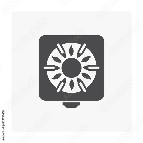 Gas stove vector icon. Household or appliance for food cooking in home kitchen with burner and flame fire from lpg natural gas. That power energy from fossil fuel mixture of propane and butane.