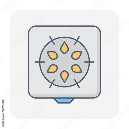 Gas stove vector icon. Household or appliance for food cooking in home kitchen with burner and flame fire from lpg natural gas. That power energy from fossil fuel mixture of propane and butane.