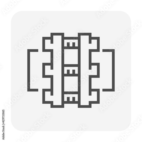 Pipe connection joint vector icon. That metal or steel pipeline with bolt, screw and flange fitting. Part element for pipeline construction to transportation water, oil, natural gas and sewage.
