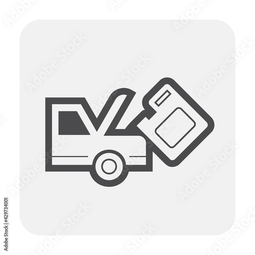 Oil change, engine lubricant pouring vector icon. Include gallon, can, container or bottle, open bonnet of car motor. To check, maintenance, service, cleaning, reduce friction and improve performance.