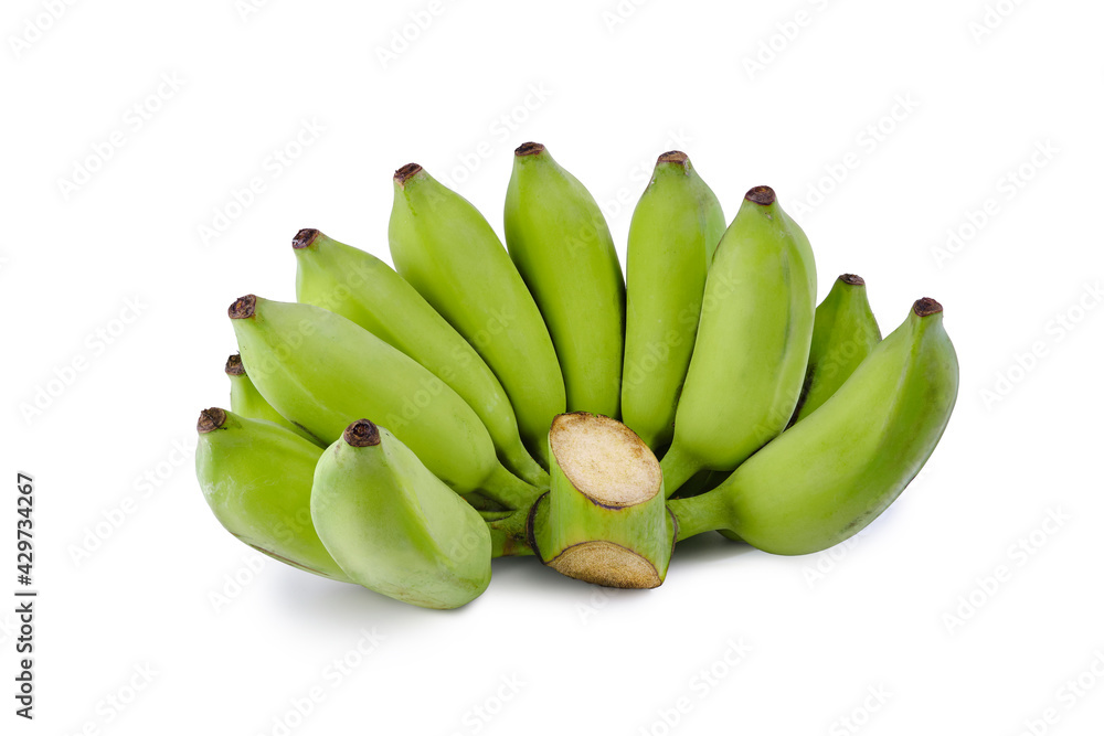 Green bananas isolated on white background. Clipping path.